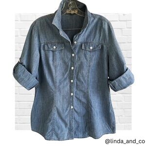 Hester and Orchard Denim Button-Up Jean Shirt Country Size L Western Ranch